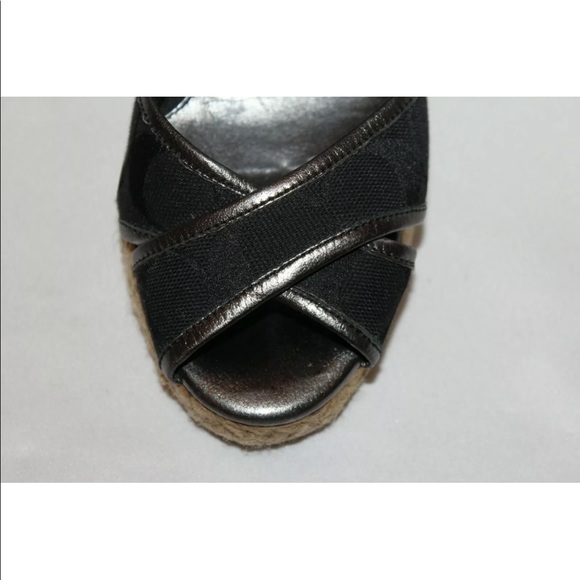 Coach black Sig 12CM peep toe ankle wrap wedge - Picture 2 of 6